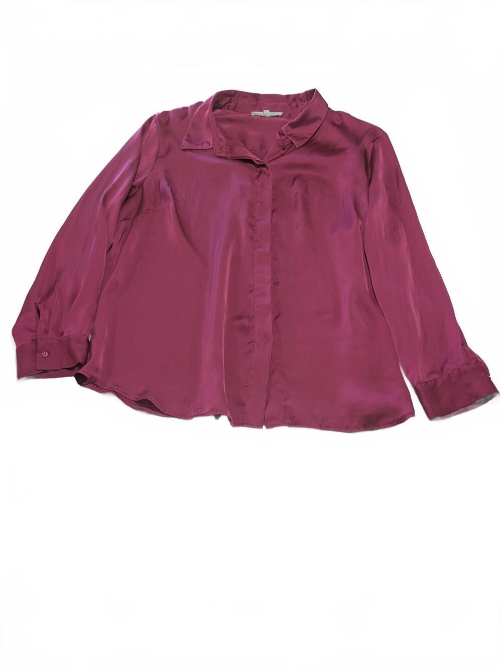 CLEO Petites XXL Berry Satin Long Sleeve Button Down Blouse Top Workwear 20P EUC